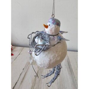 Vintage snowman bluebird ornament jointed unique‎ Xmas tree